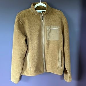 Camel color fleece zip up jacket, loose fitting size medium